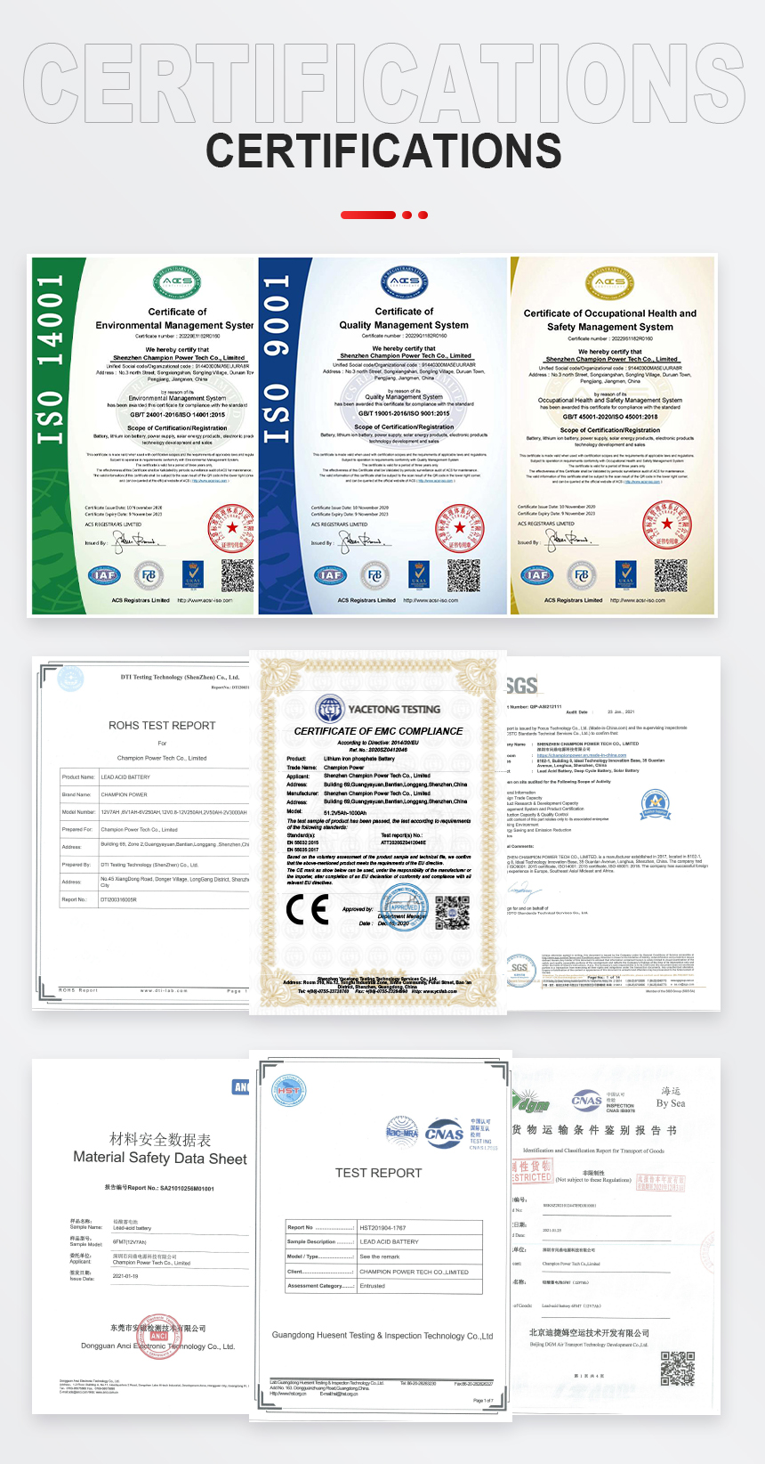 Certificado de batería AGM VRLA