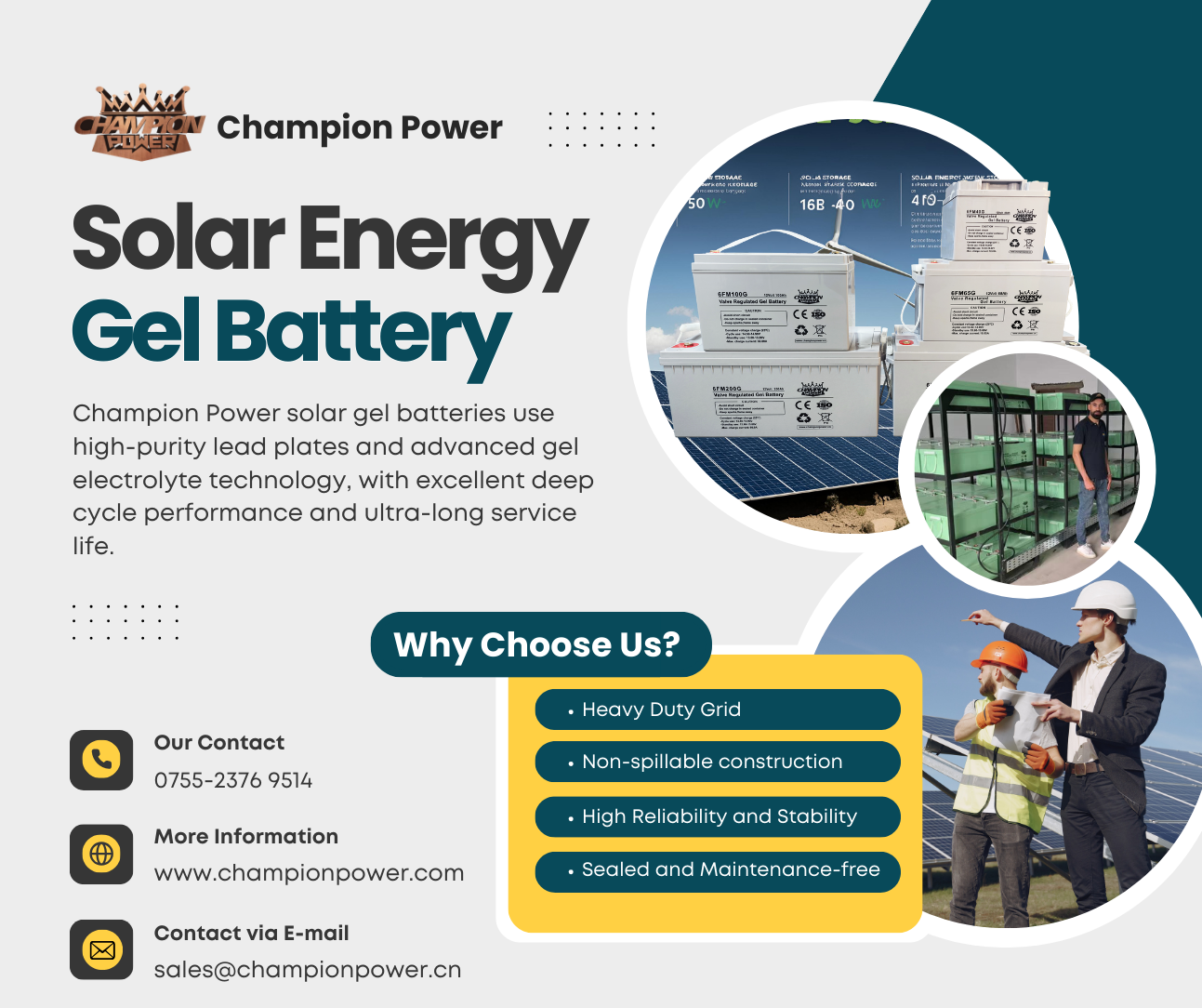 Almacenamiento de energía confiable y duradero | Champion Power Solar Gel Battery 